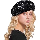 AIBEARTY Women Girls Sparkly Sequin Beret Hat Fashion Fun Stretch Beanie Cap Headwear for Festival Party Club Halloween
