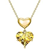 Zoeniya Valentine's Day Gifts for Women,18k White/Yellow Gold - Plated Dainty Small Heart - Shaped Birthstone Pendant Necklace Valentine Mothers Day Birthday Gifts for Women Her