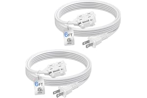 BN-LINK 6 ft 3 Outlet Indoor Extension Cord 16/2 SPT-2, 2 Pack White, 2 Prong Polarized Plug, Household Power Cord for Home, Office, and Holiday Decorations