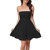 JLCNCUE Women Strapless Mini Dress Sleeveless Smocked Flowy A Line Short Dresses Beach Cover Ups Tube Top Sundress 432