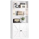 oneinmil 5-Tier Bookshelf with Storage, Wooden Bookcase with Cabinet Doors, Floor Bookshelves and Office Storage Cabinets for