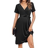 Ekouaer Women Short Sleeve Maternity Nursing Dress Casual V Neck Breastfeeding Loungewear Ribbed Knit Pregnancy Dresses S-XXL