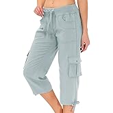MoFiz Womens Capris with Pockets Loose Fit Casual Capri Pants Dressy Lightweight Ladies Baggy Cargo Pants for Hiking