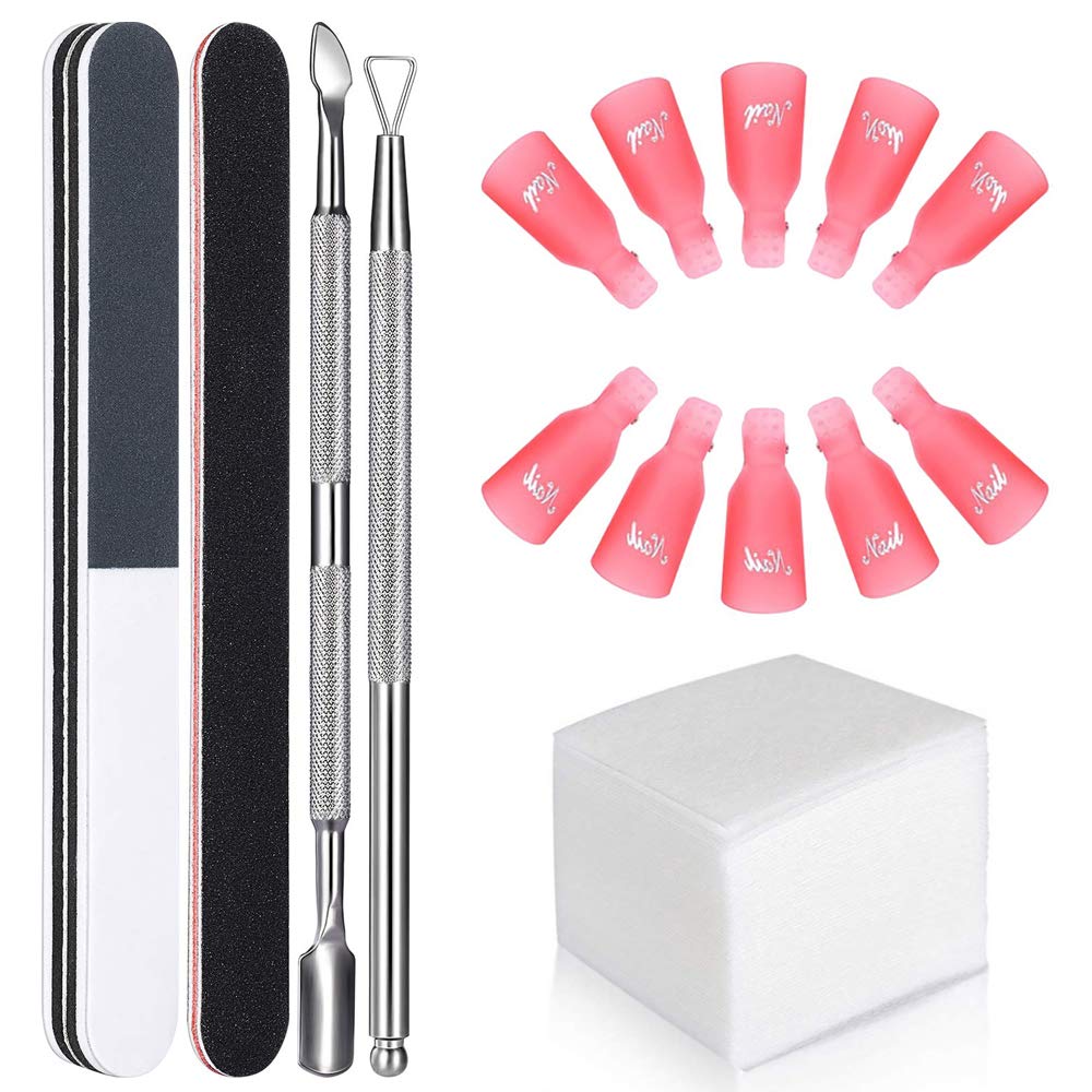 GeekerChip Nail polish Remover Tool set kit,10 x nail clip,100 x Nail Polish Remover Cotton Pads,1 x Triangle Cuticle Pusher, 1 x Stainless Steel Pusher,2 x Nail File