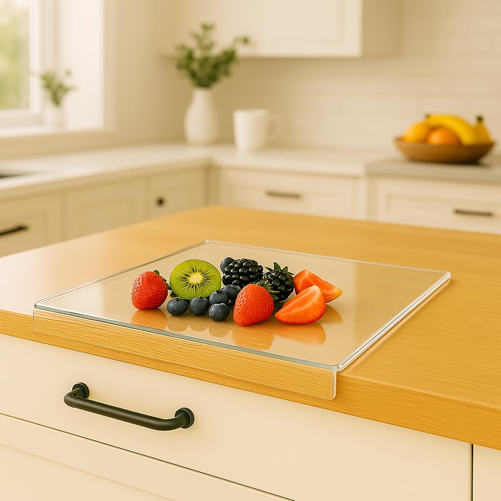 Countertop Transfer Acrylic Cutting Board with Counter Lip – Clear Countertop Cutting Board ...