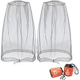 Benvo Mosquito Head Net Mesh, Face Neck Fly Netting Hood from Bugs Gnats Noseeums Screen Net for Any Outdoor Lover- with Carry Bags Fits Most Sizes of Hats Caps (2pcs, Grey, Updated Big Net)