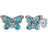 Turquoise Butterfly Earrings 925 Sterling Silver Genuine Natural Turquoise Earring Vintage Oxidized Exquisite Jewelry for Women