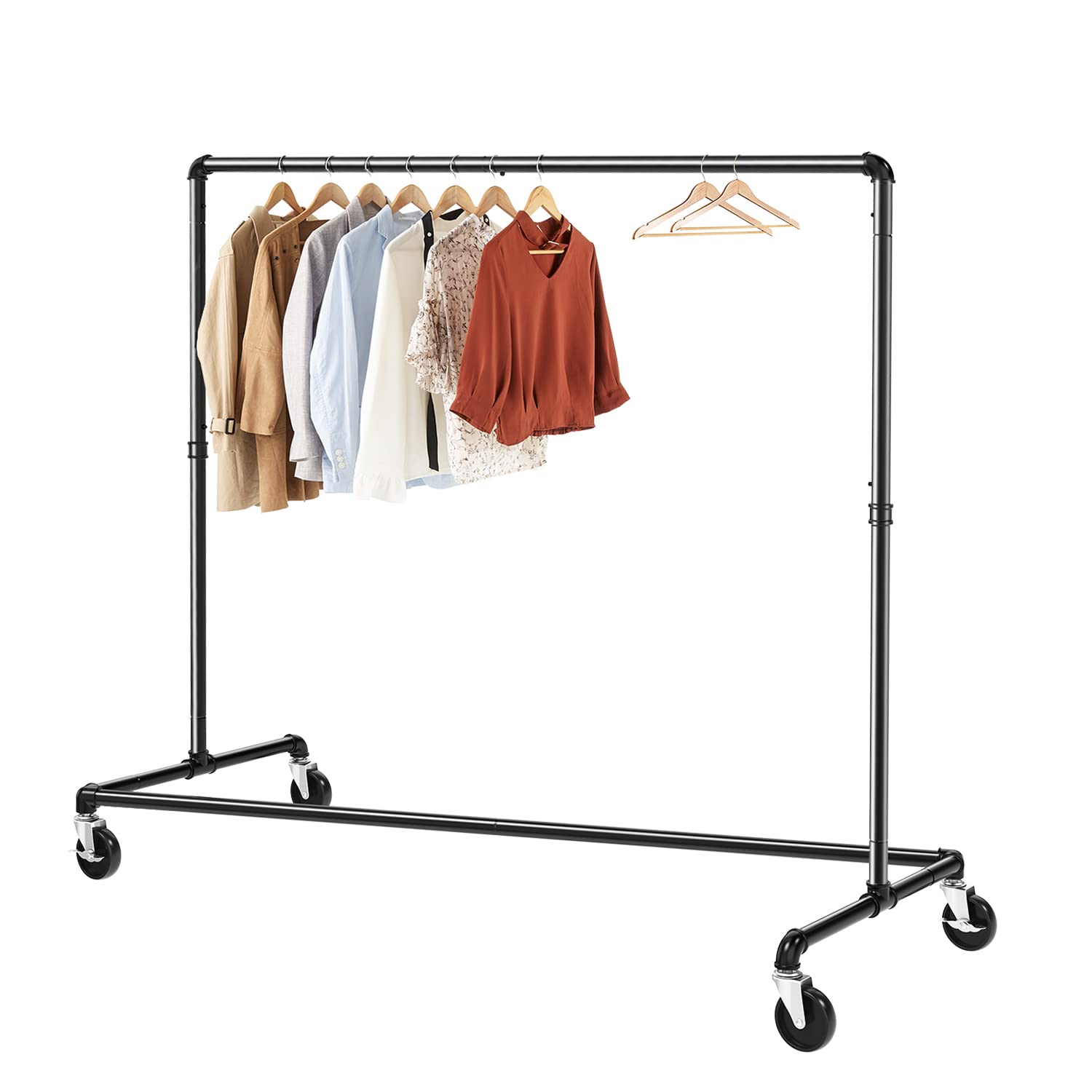 Photo 1 of GREENSTELL Clothes Rack, Z Base Industrial Pipe Clothing Rack, Rolling Clothes Rack Heavy Duty on Wheels with Brakes, Garment Rack for Hanging Clothes in Bedroom, Laundry Room, 1 Pack (59x24x63 inch)