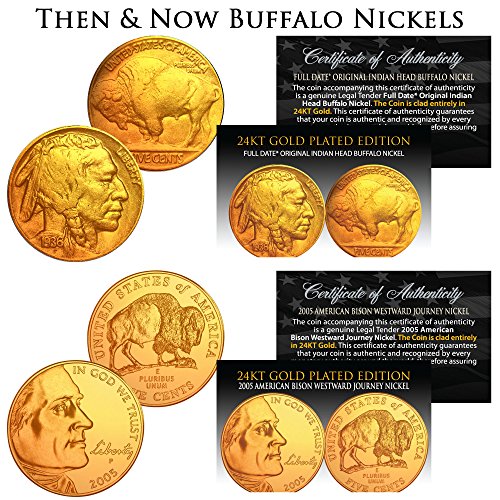 Then & Now Buffalo 5-Cent 24K Gold Plated 2-Coin Set - 1930s & 2005 Nickels BOGO