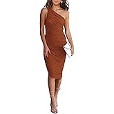 PRETTYGARDEN One Shoulder Dresses for Women 2026 Summer Ruched Mesh Asymmetrical Cocktail Wedding Guest Bodycon Dress