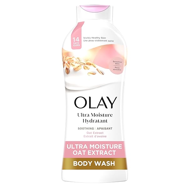 OLAY BODY WASH FOR WOMEN, ULTRA MOISTURE, FOR SENSITIVE SKIN, SOOTHING FORMULA, 24HR MOISTURIZING, HYDRATING & REFRESHING, B3 VITAMIN COMPLEX, FREE OF PARABENS & PHTHALATES, OAT EXTRACT SCENT,22 FL OZ