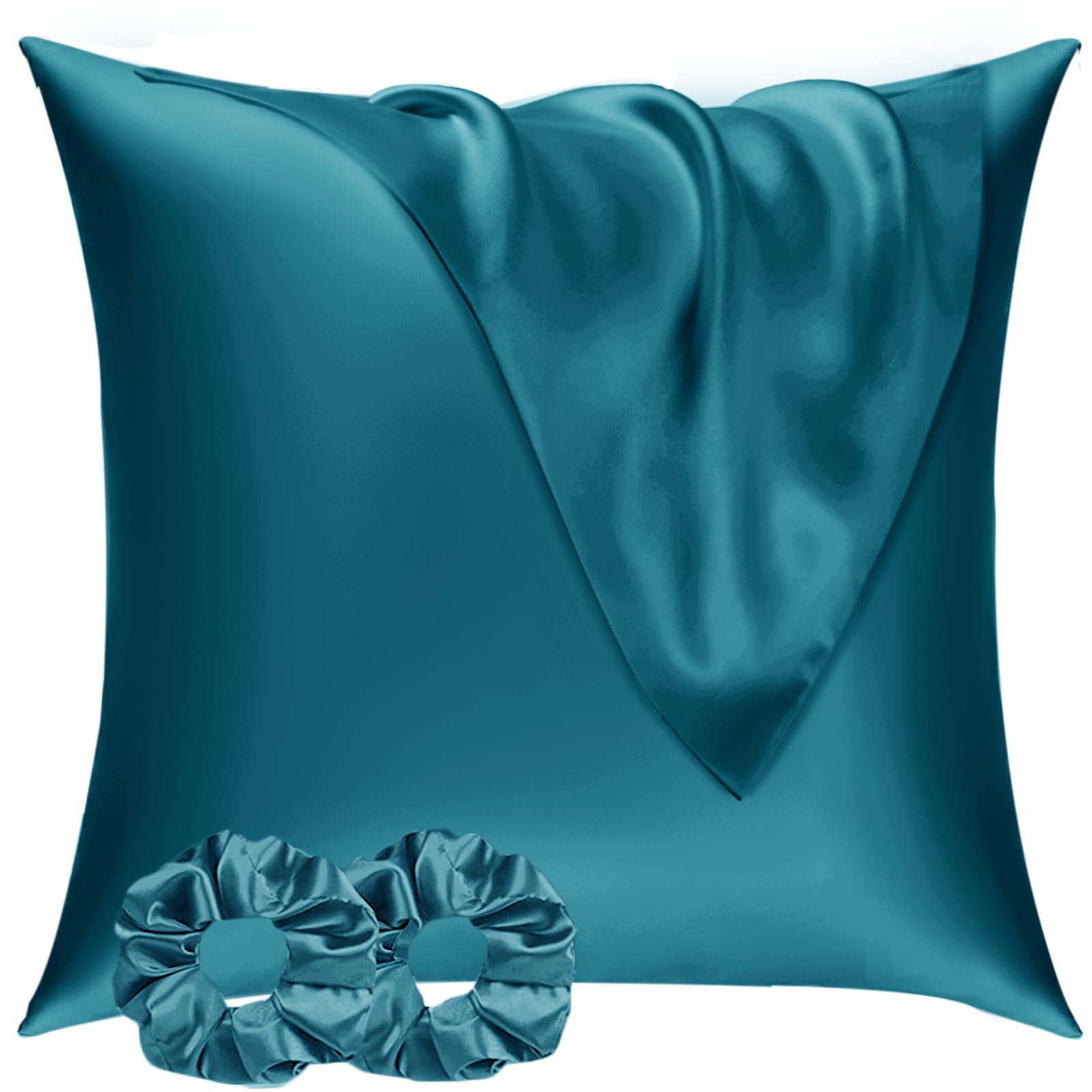 Vielit 2 Pack Satin Pillowcase for Hair and Skin,Soft as Silk Pillowcases for Hair and Skin,Easier Care than Silk Pillow Case Teal Pillowcases for 80x80cm Pillow Envelope & 2 Scrunchies