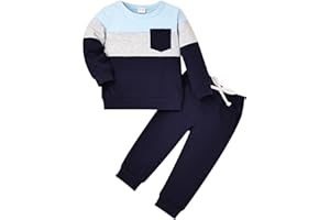 KAFIREN Baby Boy Fall Winter Clothes Toddler Boy Outfits Long Sleeve Patchwork Sweatshirt Tops Pants 2 Piece 12 Months-5T