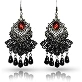 Gothic Lace Earrings for Women Vintage Red Black Teardrop Crystal Drop Dangle Earrings Dark Style Lace Tassel Earrings Victoria Vampire Earrings Mysterious Halloween Witch Party Jewelry