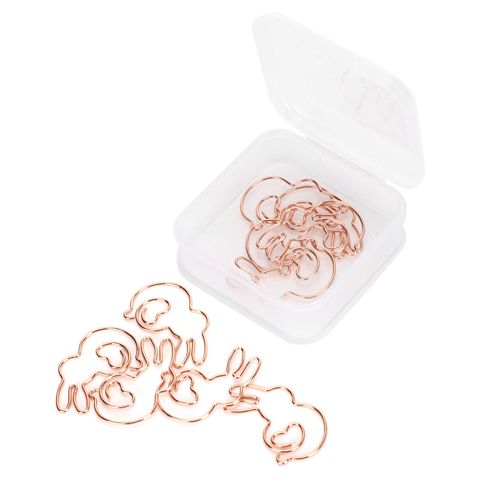 20Pcs Rose Gold Paper Clips, Rabbit Shaped Paperclip Bookmarks, Personal Document Organization Clip Pins for Office School Supplies