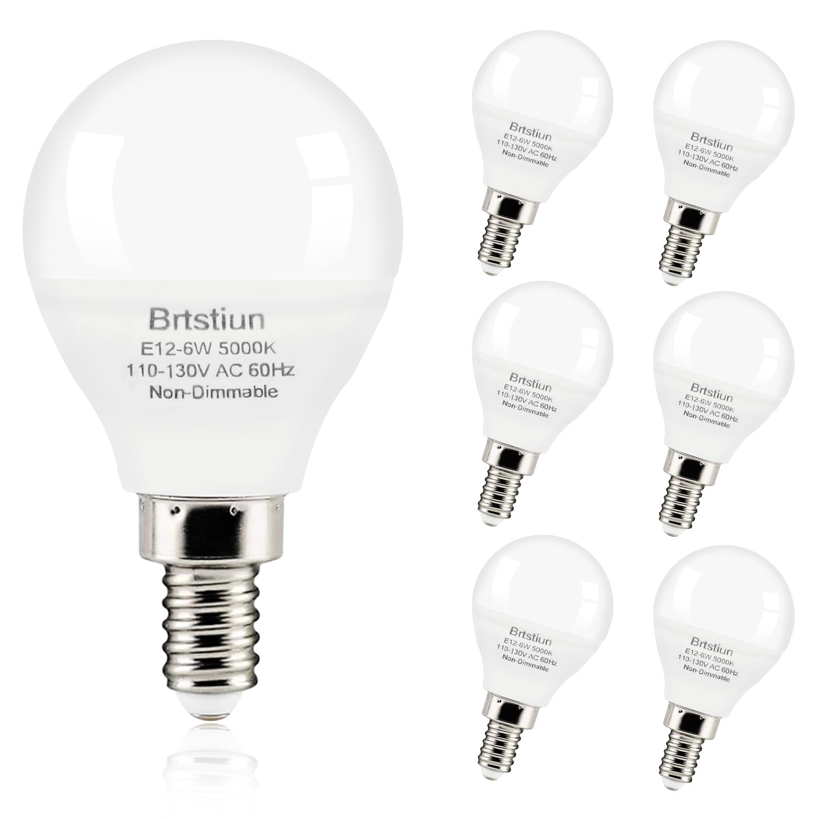 Photo 1 of Brtstiun G45 Globe Light Bulbs for Ceiling Fan, E12 LED Ceiling Fan Light Bulbs, 40W Equivalent, Daylight White 5000K, Small Base LED Candelabra Light Bulb, 600LM, Non-Dimmable, 6-Pack