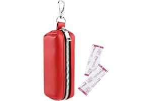 Beautyflier First Aid Bandage Holder Keychain, Portable PU Case for Band Aid, Travel Storage Bag for Fabric Adhesive Bandages, Keys, Bag Only (Red)