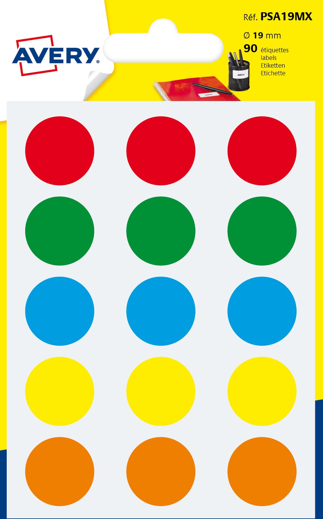 Avery 90 Circle Stickers, 19mm Diameter, Assorted Small Round Dot Adhesive Labels