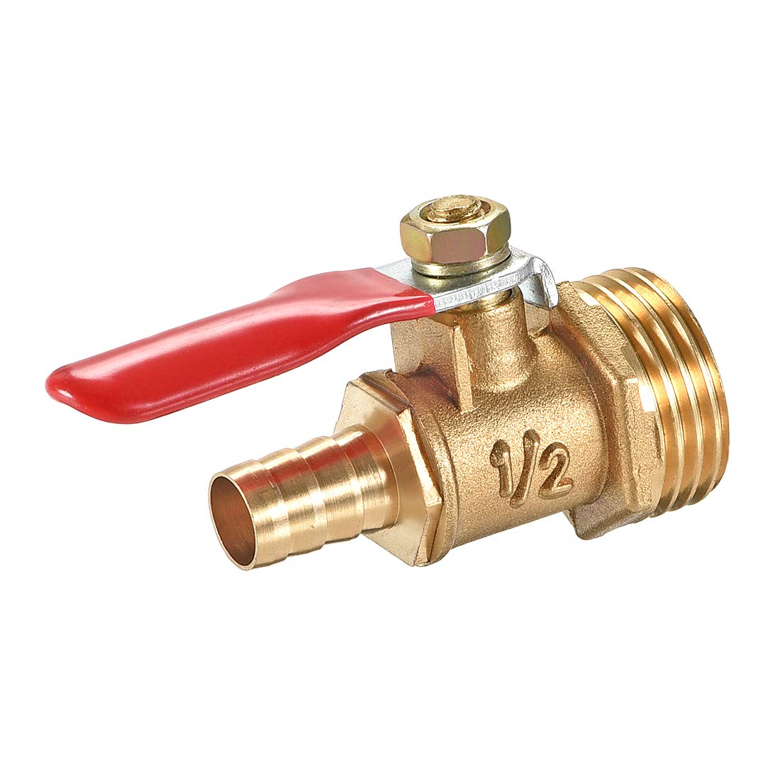 uxcell Brass Air Ball Valve Shut-off Switch G1/2 Male to 1/2" Hose Barb Pipe Tubing Fitting Coupler 180 Degree Operation Handle
