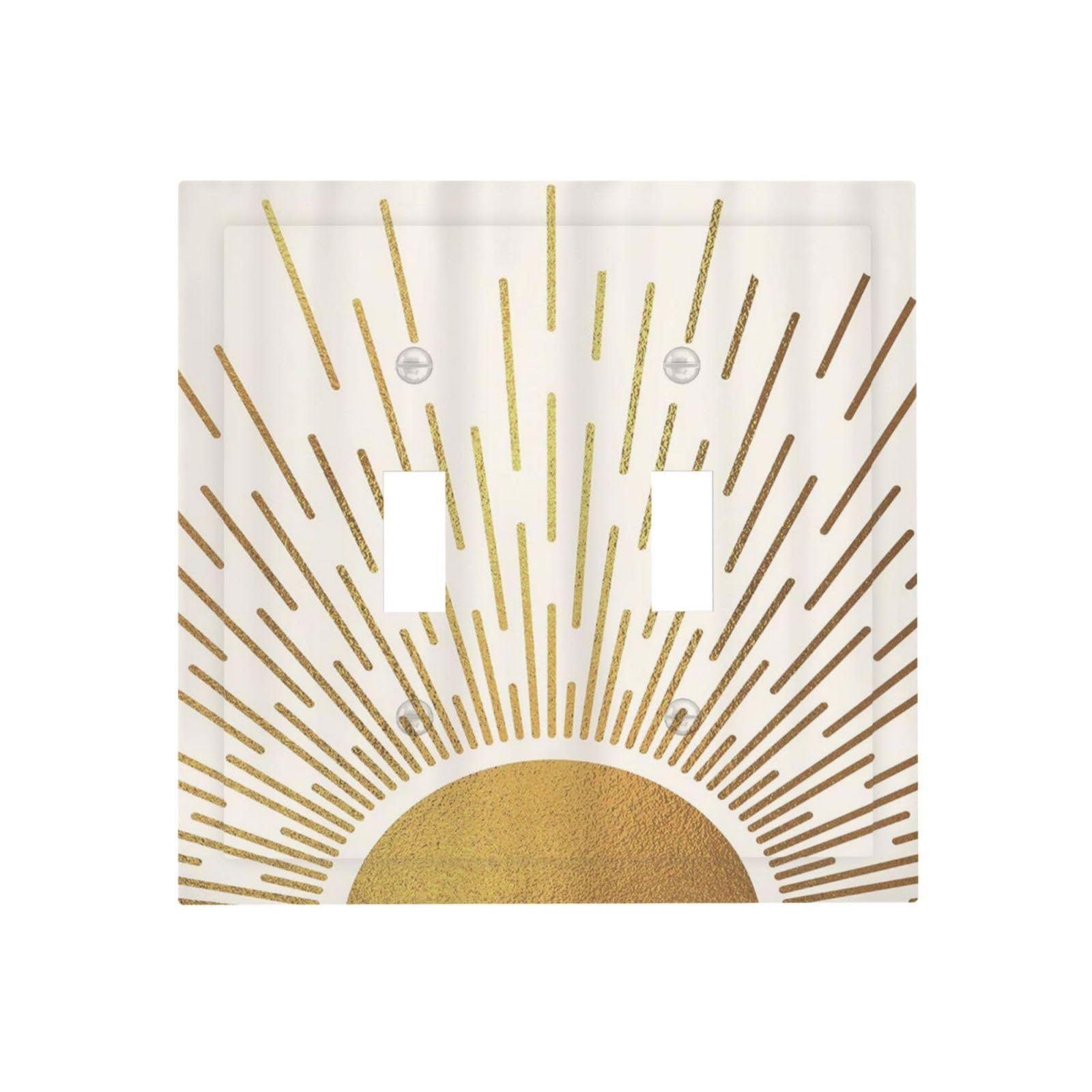 Photo 1 of Mid Century Boho Abstract Sunrise Gold Sun Double Toggle Light Switch Covers Decorative 2 Gang Wall Plate Electrical Faceplate Switchplate for Country Bathroom Bedroom Living Room Decor