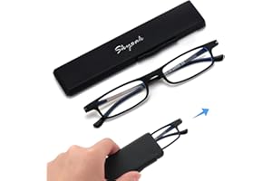 SKYOAK Ultra thin Lightweight Folding Reading Glasses Women Men TR90 Blue Light Blocking Anti UV/Eyestrain Foldable Compact Computer Readers Portable Unique Stretchable Slim Flat case Black +1.5