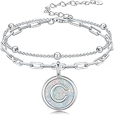 LWQQWL Layered Initial Bracelet for Women 925 Sterling Silver Opal Letter Bracelet A to Z Jewelry Christmas Gifts