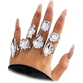 FUTIMELY 7Pcs Chunky Crystal Knuckle Rings Set,Sparkling Geometric Personalized Promise Midi Ring Set,Aesthetic Adjustable Waterdrop Round Rings for Women