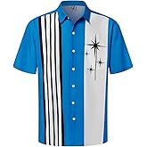 Hardaddy Men's Vintage Bowling Shirt Short Sleeve Button Down Hawaiian Summer Beach Printed Casual Shirts