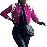 AIIYYQB Womens Cropped Bomber Jacket Long Sleeve Button Down Baseball Varsity Fall Outerwear