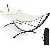 SUNCREAT Hammocks for Outside with Stand, Patent Pending, Beige | Porch Hammock and Stand, 475 lbs Capacity