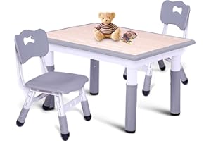 LAYAONE Kids Table & 2 Chairs Set - Height Adjustable Toddler Study Table & Chair, Kid Size for Ages 3-8 Children - Graffiti 