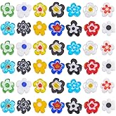 HOBBIESAY 100Pcs Flower Lampwork Glass Beads Bulk Assorted Flat Flower Bracelet Bead Small Millefiori Lampwork Floral Loose Bead for DIY Bracelet Necklace Jewelry Making Craft Hole: 1mm