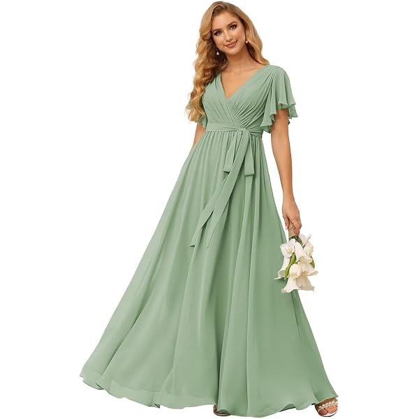 VCCICANY Women's One Shoulder Bridesmaid Dress - Long Pleated Chiffon Prom Gown With Slit - View #9