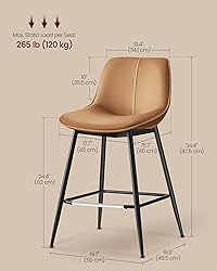 VASAGLE Bar Stools Set of 2, Counter Height Bar