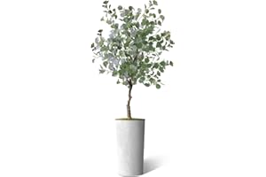 SIGNWIN Artificial Tree in White Marble Effect Planter, Fake Eucalyptus Silk Tree for Indoor and Outdoor Home Decoration - 66" Overall Tall (Plant Pot Plus Tree)
