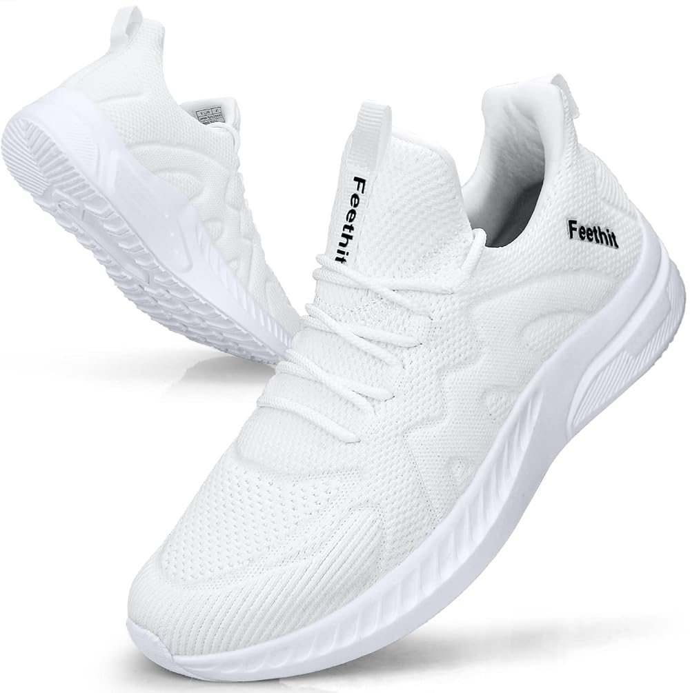Feethit Men Running Shoes Breathable Lightweight Training Trainers White UK 9.5