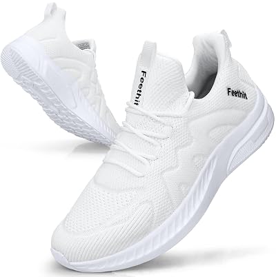 Feethit Men Running Shoes Breathable Lightweight Training Trainers White UK 9.5