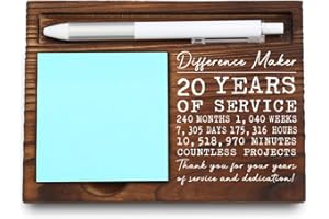 VYNWPDFLI Wooden Sticky Note Holder for 20 Years of Service, 20th Work Anniversary Decoration Gifts, Difference Maker Desk Decor, Thank You Gift for Educators, 16.5 x 12 x 1.5 cm,LQQ14