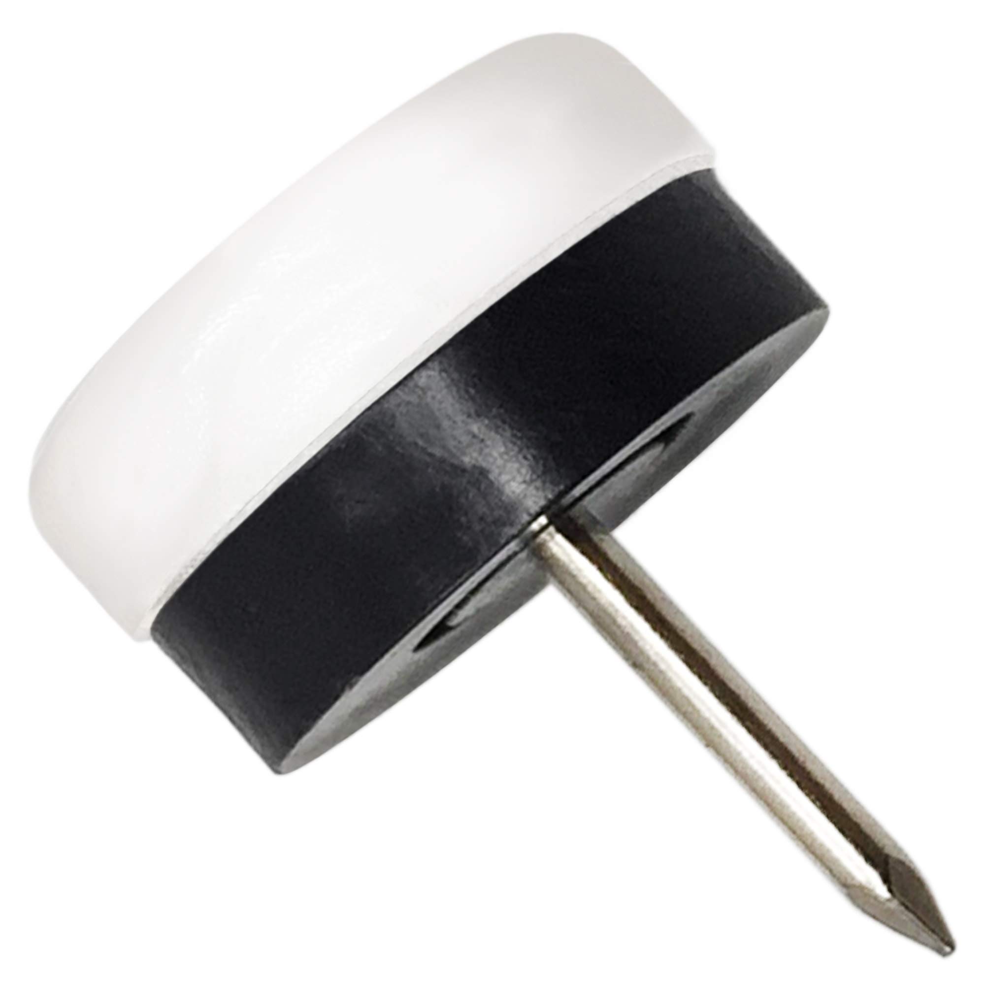 Adsamm® / 4 x Glides in plastic with nail and rubber cushion | Ø 0,79'' (Ø 20 mm) | white | round | Premium quality furniture sliders with bumper and nail by Adsamm®