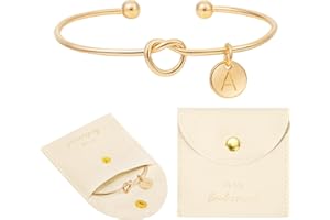 CEELGON Knot Bracelet Bridesmaid Gifts Initial Bracelet & Microfiber Jewelry Bags Pouch Bridesmaid Proposal Gifts for Wedding Day Bridesmaid Jewelry Bridal Party Gifts (Beige Gold A)