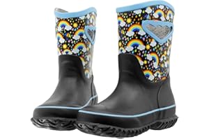 MCIKCC Kids Rain Boots Waterproof Neoprene Mud Rubber Boot Non-slip with Easy on Handles for Toddler Girls Boys Youth