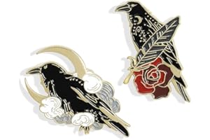 GILLNA Black Crow Enamel Pins Set Art Rose Moon Lapel Pin Cute Aesthetic Badges for Children Women Backpack Shirt Denim Bag
