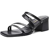 DREAM PAIRS Women's Strappy Heels Block Open Toe Low Heel Chunky Mules Sandals Dress Shoes