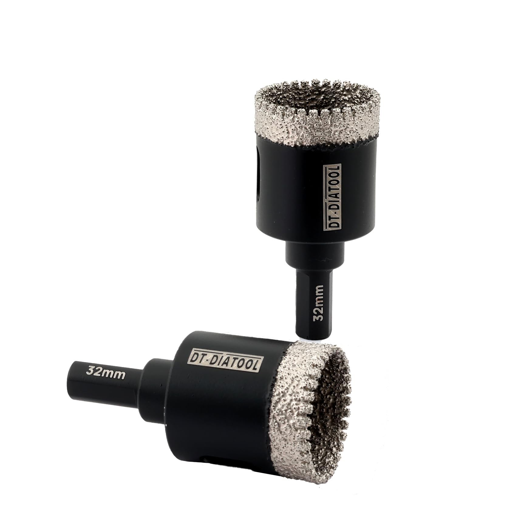 DT-DIATOOL Diamond Core Drill Bit 32mm, 2-Pack Diamond Hole Saw with Triangle Shank for Porcelain Tile Ceramic Tile Marble Granite