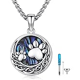 MEDWISE Celtic Urn Necklace for Ashes 925 Sterling Silver Paw Prints Necklace Abalone Shell Ashes Keepsake Memorial Urn Pendant Pet Cremation Jewelry for Ashes Memorial Jewelry for Dog Cat Pet