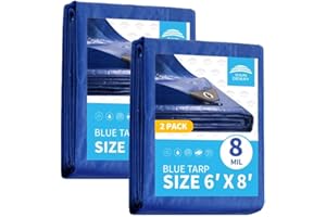 RAINDEWAY Tarps 6x8 Feet (2 Pack) 8 Mil, UV Resistant, Durable, Waterproof Poly Tarp Cover with Metal Grommets and Reinforced Edges,Blue Tarp