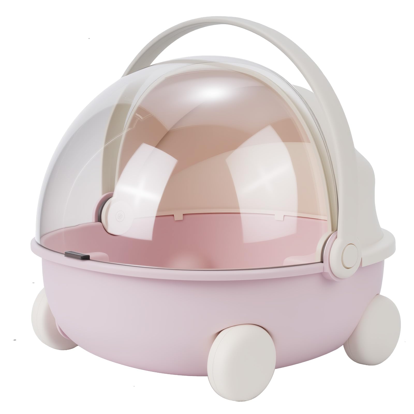 Photo 1 of **COVER IS CRACKED**Exquisite Accessories for LABUBU, Portable Circular Vinyl Plush Doll Crib for 17cm Figures – Breathable & Safe Design with Tilting Lid + 4-Wheel Base – Travel & Display Storage for Collectibles (Pink)