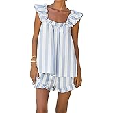 Aopwsrlyi Women's Summer Pajama Set Cute Ruffle Trim Cami Tank Top and Casual Shorts Set 2 Piece Outfits Lounge Set