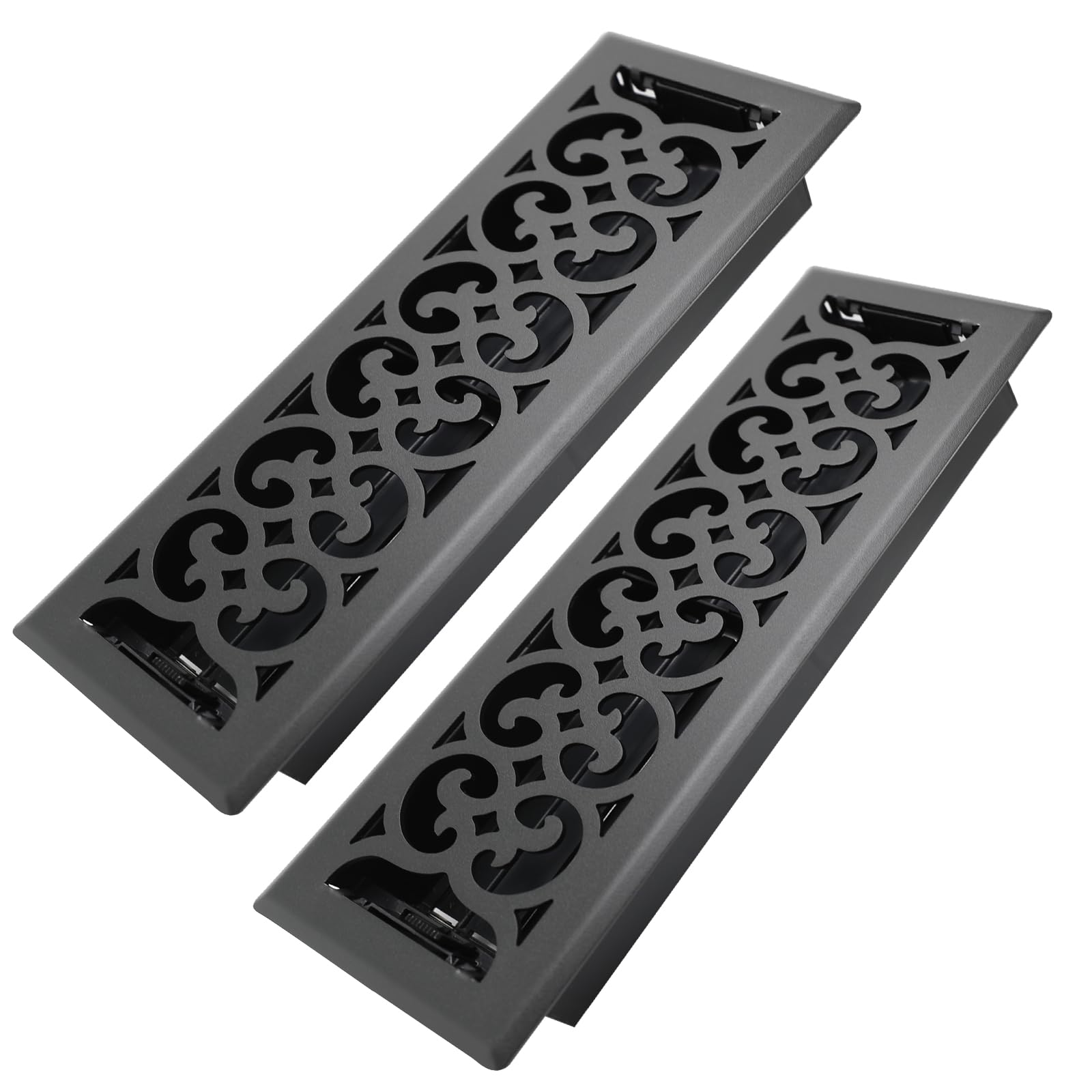 Photo 1 of Howeall 4x14 Inches 2 Pack Heavy Duty Walkable Floor Register Easy Adjust Air Supply Lever Floor Vents - Charlotte Design - Vent Cover for Home Floor - Matte Black