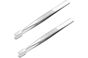 BESPORTBLE 2Pcs Stainless Steel Stamp Tweezers Set, Precision Spade Tip Tongs for Stamp Collecting, Crafts, Jewelry Making, a